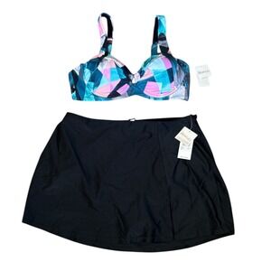 Raisins Curve NWT The Goldens Bikini Bra Top & Black Peru Swim Skirt, Size 18W